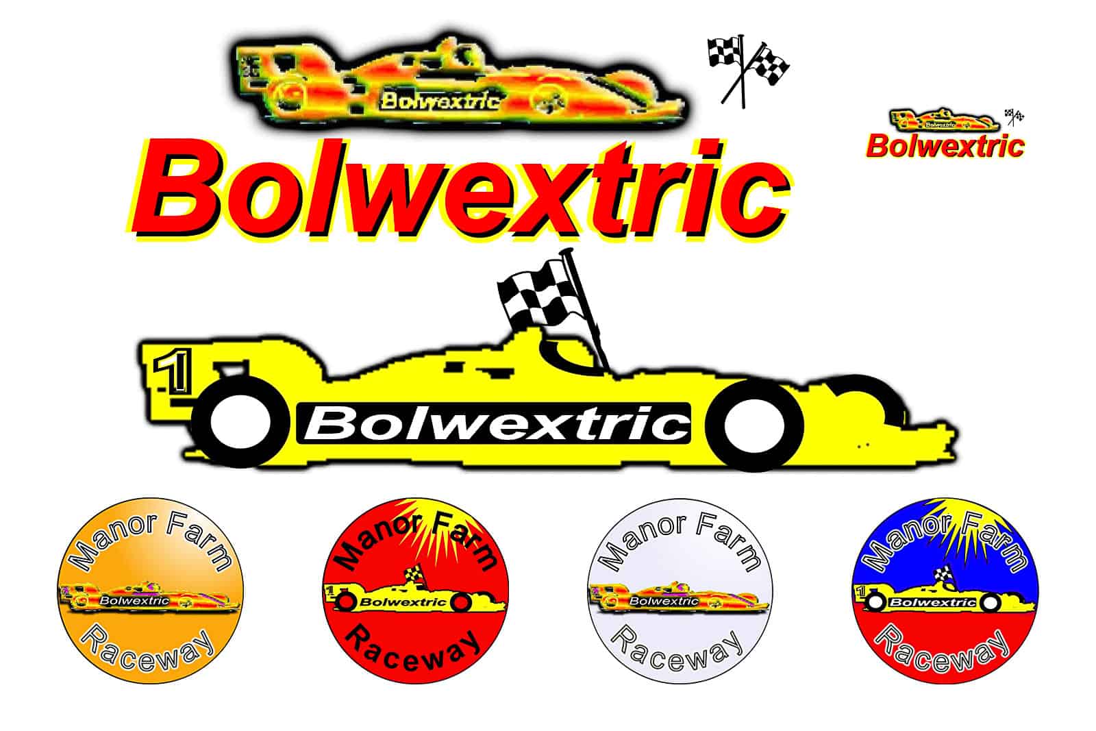 Bolwextric logo and home farm slot car club badges