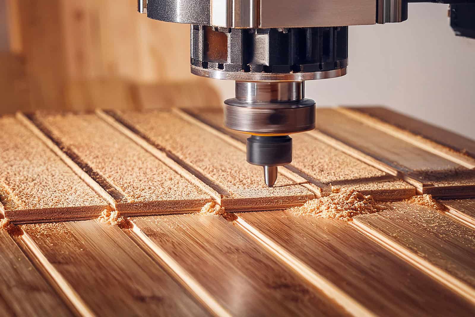 CNC machine cutting grooves in wood