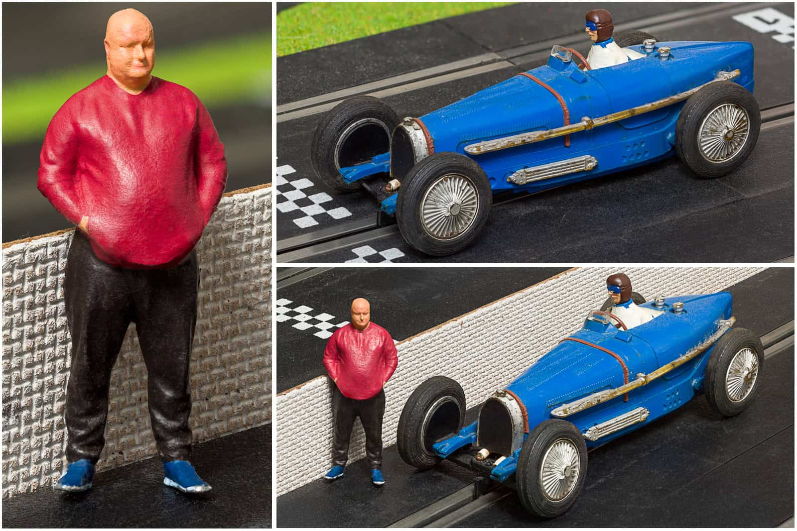 Model of Paul with rare Buggati slot car